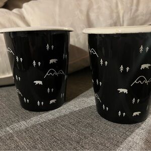 Black Enamel Mugs with Bear and Tree Design